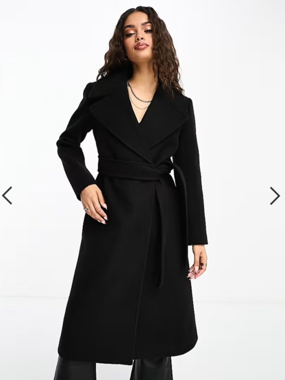 Forever New Petite formal wrap coat with tie belt in black (Billie Wrap Coat)